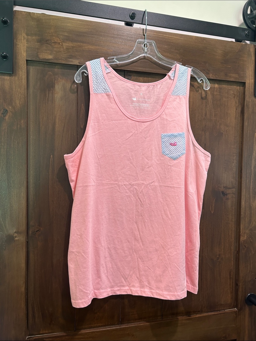 M104 Southern Marsh Pink Scoop Neck Tank with Striped Trim - Size Medium